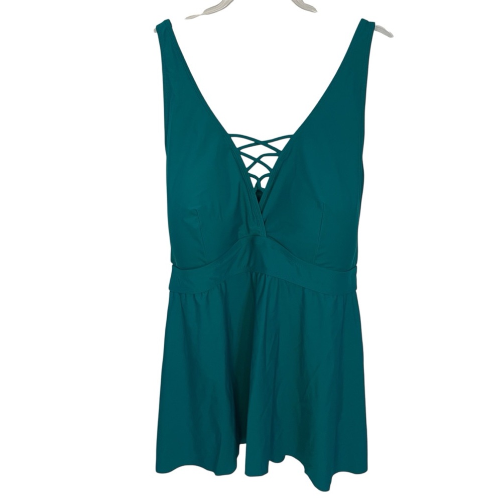 Torrid Swim Top Tankini Teal Green Cirss Cross 5X NWT XO Triangle Low Coverage